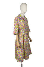 Load image into Gallery viewer, Original 1950’s Volup Vibrant Floral Day Dress in Orange, Purple, Yellow and Green on White - Bust 44
