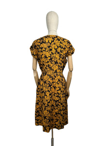 Original 1950’s Orange and Black Floral Cotton Wiggle Dress *