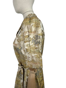 Original 1930’s Chinese Silk Brocade House Coat Robe in Gold, Pink and Blue - Stunning Evening Gown - Bust 36
