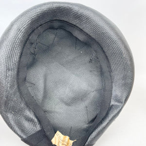 Original 1950's Fine Black Straw Hat with Net and Bead Trim *