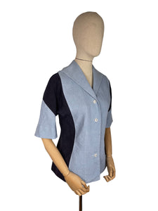 Original 1940's 1950's Heavy Linen Jacket in Two-Tone Blue - Bust 38 *