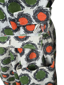 Original 1950's White, Orange, Green and Black Barkcloth Blouse and Skirt Suit - Bust 38 *