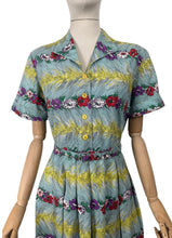 Load image into Gallery viewer, Fabulous Original Late 1940's or Early 1950's Vibrant Floral Stripe Cotton Belted Day Dress - Bust 38 40
