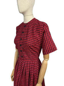 Original 1950's Red, Black and White Cotton Shirtwaist Dress - Bust 38 40 *