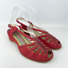 Load image into Gallery viewer, Original 1950&#39;s Red Canvas Gayday Sandals with Pastel Tartan Lining - UK 5
