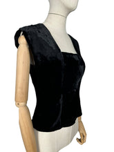 Load image into Gallery viewer, Original Inky Black Cotton Velvet Evening Top with Corset Style Fastening - Bust 34
