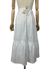 Load image into Gallery viewer, Antique Edwardian Short White Cotton Petticoat with Tie Waist and Lace Trim - Waist 27&quot;
