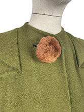 Load image into Gallery viewer, Original 1940's Olive Green Herringbone Wool Long Line Belted Jacket and Skirt Suit with Faux Fur Trim - Short Coat - Bust 36 38
