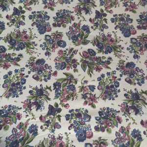 Original 1940's White Crepe Dressmaking Fabric with Floral Print in Purple, Pink, Blue and Green - 35" x 132"