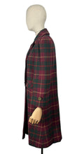 Load image into Gallery viewer, Original 1940&#39;s American Made Wool Plaid Coat in Burgundy, Green and Old Gold - Satin Lined - Bust 34 36
