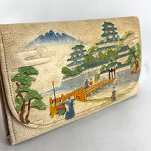 Load image into Gallery viewer, Original 1930's Japanese Painted Leather Tourist Bag with Beautiful Mountains and Temples Scene *
