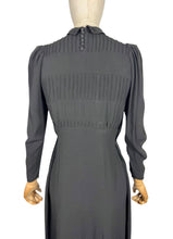Load image into Gallery viewer, Original 1930's Black Satin Back Crepe Long Sleeved Day Dress with Pin-tuck Detail - Bust 32
