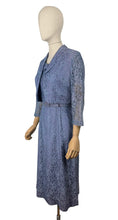 Load image into Gallery viewer, Original 1950's Lavender Blue Lace Dress, Bolero and Jacket Set by Mynette - Bust 38
