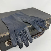 Load image into Gallery viewer, Original 1950&#39;s Midnight Blue Kid Leather Gloves by Milore - Size 6.5 *
