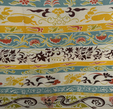 Load image into Gallery viewer, Original 1930's or 1940's Heavy Linen Novelty Print Chinese Dragon Dressmaking Fabric in Mustard, Rust, Chartreuse, Turquoise Blue and Black - 36" x 232" *
