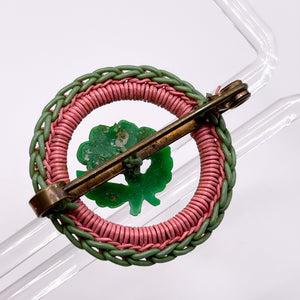 Original 1940's Pink and Green Wartime Make Do and Mend Wirework Brooch with Pretty Flower Middle