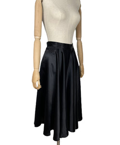 Original 1950’s Inky Black Satin Full Circle Skirt - Waist 25 26 *