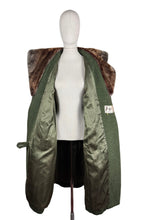 Load image into Gallery viewer, Original 1950's Volup Rensor Green Herringbone Wool Coat with Huge Faux Fur Collar - Bust 42 44
