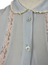 Load image into Gallery viewer, Original 1940&#39;s 1950&#39;s Powder Blue Sheer Chiffon Blouse with Pretty Lace Trim - Bust 32 33 *
