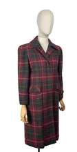 Load image into Gallery viewer, Original 1940&#39;s American Made Wool Plaid Coat in Burgundy, Green and Old Gold - Satin Lined - Bust 34 36
