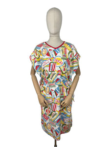 Original 1950's Bright Novelty Print Towelling Beach Cover Up With Tourist Destinations