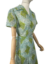 Load image into Gallery viewer, Original 1950&#39;s White, Blue, Green and Black Nylon Belted Day Dress - Bust 38 *
