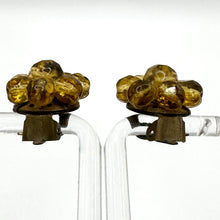 Load image into Gallery viewer, Original 1950&#39;s Mid Century Faceted Golden Glass Bead Clip on Flower Earrings
