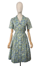 Load image into Gallery viewer, Original Vintage 1950's 1960's Floral Cotton Summer Dress in Blue, Green and White - Bust 36
