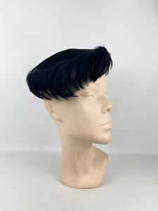 Original 1950's Inky Black Cocktail Hat in Velvet and Feather *