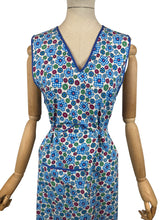 Load image into Gallery viewer, Original 1940's Blue, Pink, Green and White Floral Print Cotton Apron - Great Chore Dress - Would Make A Great Summer Dress - Bust 38 40
