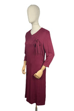 Load image into Gallery viewer, REPRODUCTION 1930&#39;s Burgundy Day Dress with Three Quarter Length Sleeves and Bow Detail on the Bodice - Bust 36
