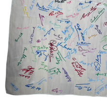 Load image into Gallery viewer, Original 1940&#39;s 1948 Dated White Artificial Silk Scarf with Vibrant Embroidered Signatures
