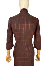 Load image into Gallery viewer, Original 1950&#39;s Brock and Rust Wool Plaid Wiggle Dress with Amazing Button Detail - Bust 32
