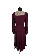 Load image into Gallery viewer, Original 1930's Petite Length Burgundy Crepe Long Sleeved Belted Day Dress with Lace Detail - Bust 34
