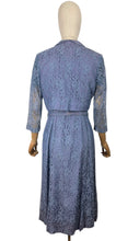 Load image into Gallery viewer, Original 1950's Lavender Blue Lace Dress, Bolero and Jacket Set by Mynette - Bust 38
