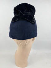 Load image into Gallery viewer, Original 1930s Navy Felt and Black Velvet Beaded Hat *
