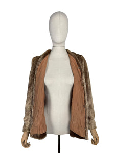Original 1940's Faux Fur Brown Teddy Bear Edge to Edge Jacket - Bust 34 36