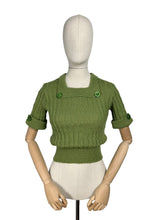 Load image into Gallery viewer, 1930&#39;s Reproduction Pretty Wool Knit with a Neat Collar and Button Detail in Turtle Green - Bust 34 36
