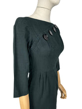 Load image into Gallery viewer, Original 1950&#39;s Black Slub Cotton Wiggle Dress by Pat Hartly - Bust 30 32
