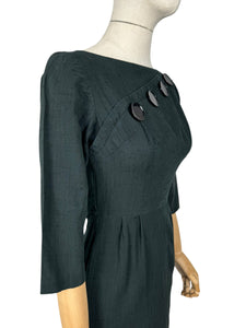 Original 1950's Black Slub Cotton Wiggle Dress by Pat Hartly - Bust 30 32