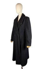 Load image into Gallery viewer, Original 1940's Inky Black Wool Coat with Faux Astrakhan Collar and Glass Buttons - Bust 38 40
