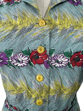 Load image into Gallery viewer, Fabulous Original Late 1940's or Early 1950's Vibrant Floral Stripe Cotton Belted Day Dress - Bust 38 40
