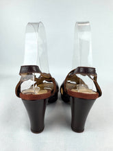 Load image into Gallery viewer, Original 1940&#39;s CC41 Dark Brown Leather Peep-toe Platform Sandals by Sandella - UK 3
