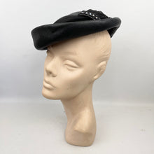 Load image into Gallery viewer, Original 1950&#39;s Fine Black Straw Hat with Net and Bead Trim *
