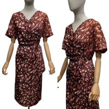 Load image into Gallery viewer, Original Rodney Model 1950's Wounded but Wearable Volup Aritificial Silk Day Dress in Brown and Cream - Bust 42 44
