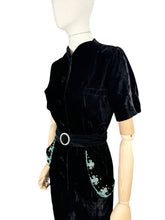 Load image into Gallery viewer, Original 1940&#39;s Black Velvet Beaded Jumpsuit by Robert Rosenfeld - Bust 34
