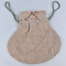 Load image into Gallery viewer, 1920&#39;s 1930&#39;s Blush Crepe Trapunto Quilted Drawstring Bag with Peach Crepe Lining
