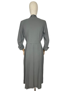 Original 1940's Grey Wool Crepe Belted Dress with Beaded Bodice and Cuff Detail - Bust 38 *