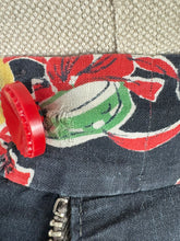 Load image into Gallery viewer, Original 1950&#39;s Black, Green and Red Novelty Print Spanish Flamenco Skirt - Waist 29 *
