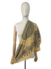 Load image into Gallery viewer, 1940&#39;s Scarf in Mustard, Black, Red and Blue Silk Crepe - Great Headscarf
